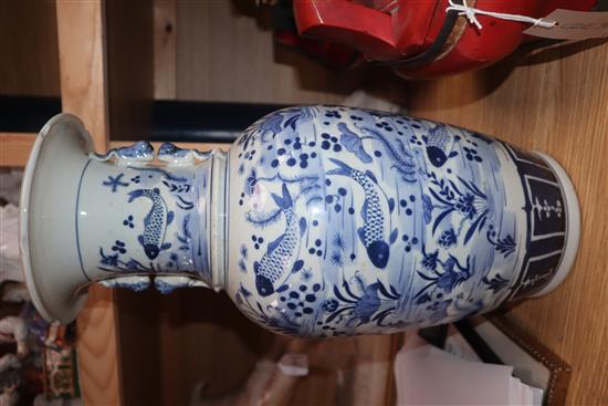 A Chinese blue and white fish vase height 43cm